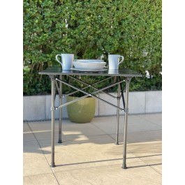royal leisure compact slatted roll-up aluminium table r746 in use