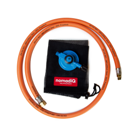 Do you want to be able to connect the nomadiQ BBQ to a Campingaz bottle type 901, 904 or 907? Then use this specially developed gas extension hose with extra 30Mbar pressure distributor that can handle up to 15 Bar pressure.