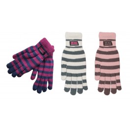 Heat Machine Ladies Womens Thermal Knitted Stripe Gloves 2.3 tog - one size