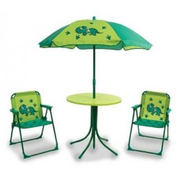 Quest Childrens kids childs Dinosaur table parasol & 2 folding chair garden set