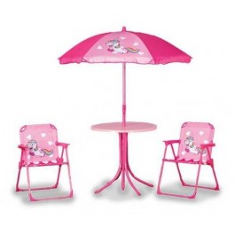 Quest Children's kids childs unicorn table parasol & 2 folding chair garden set