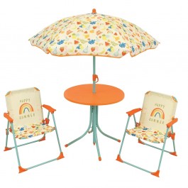 Quest Childrens Happy Summer Table Parasol & 2 Folding Chair Garden Set SP2026