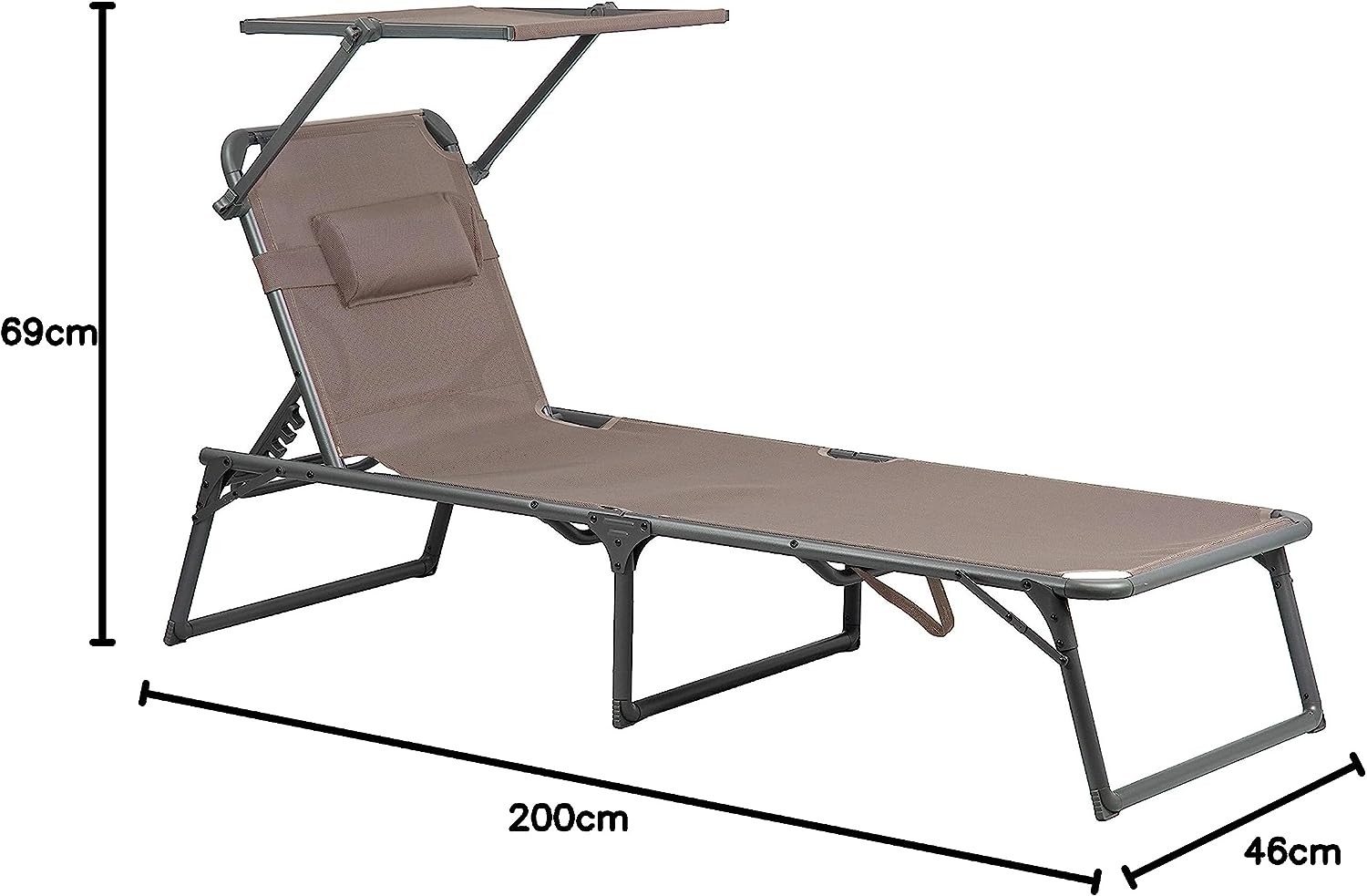 Portal Outdoors Aldi Mesh Sunbed with Sun Shade Brown Camping and General