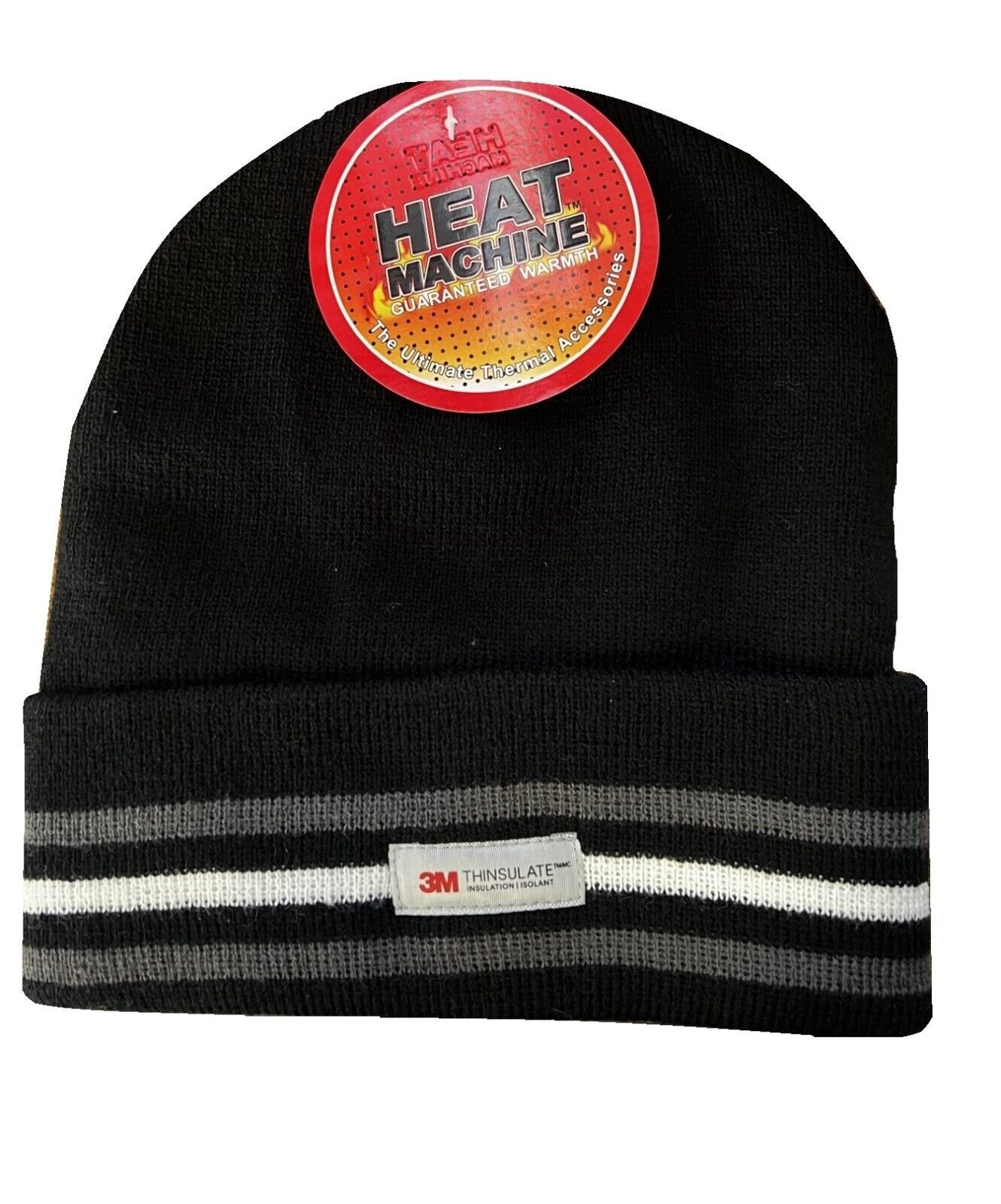 Heat Machine Mens Work Wear Winter Thinsulate Stripe Black Beanie