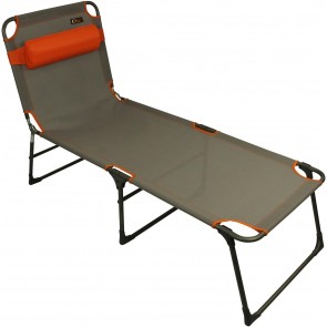 Portal Outdoor Lounger Sun or Camping Bed Green with Orange Headrest and stitching PT-CH-AVA