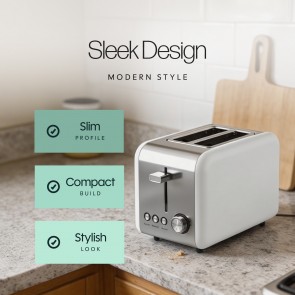 Leisurewise Sleek Grey Stainless Steel 850Watt 2 slice Toaster LW772