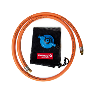 Do you want to be able to connect the nomadiQ BBQ to a Campingaz bottle type 901, 904 or 907? Then use this specially developed gas extension hose with extra 30Mbar pressure distributor that can handle up to 15 Bar pressure.