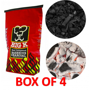 BOX OF 4 PACKS of 5KG Big K BBQ Barbecue Lumpwood Charcoal