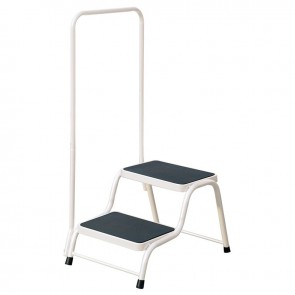 Quest White Double Step With Handrail C022 handrail can be only be fitted on  the left  hand side .