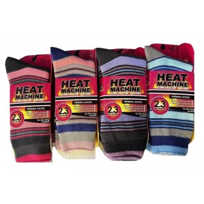 Heat Machine Winter Ladies Womens Thermal Insulated striped socks 2.3tog (3346)