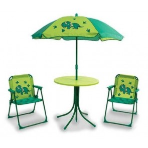 Quest Childrens kids childs Dinosaur table parasol & 2 folding chair garden set