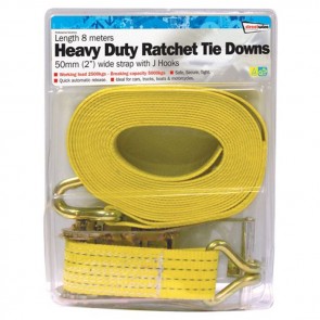 streetwize 50mm/8m heavy duty ratchet tie down with j hooks swtd8